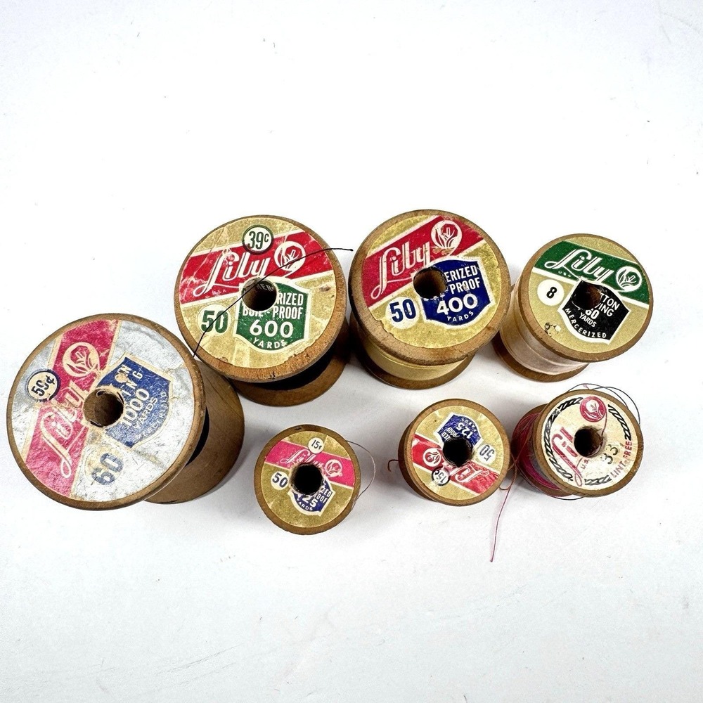 Vintage Lily Wooden‎ Thread Spool Lot Mercerized Cotton 400 800 1000